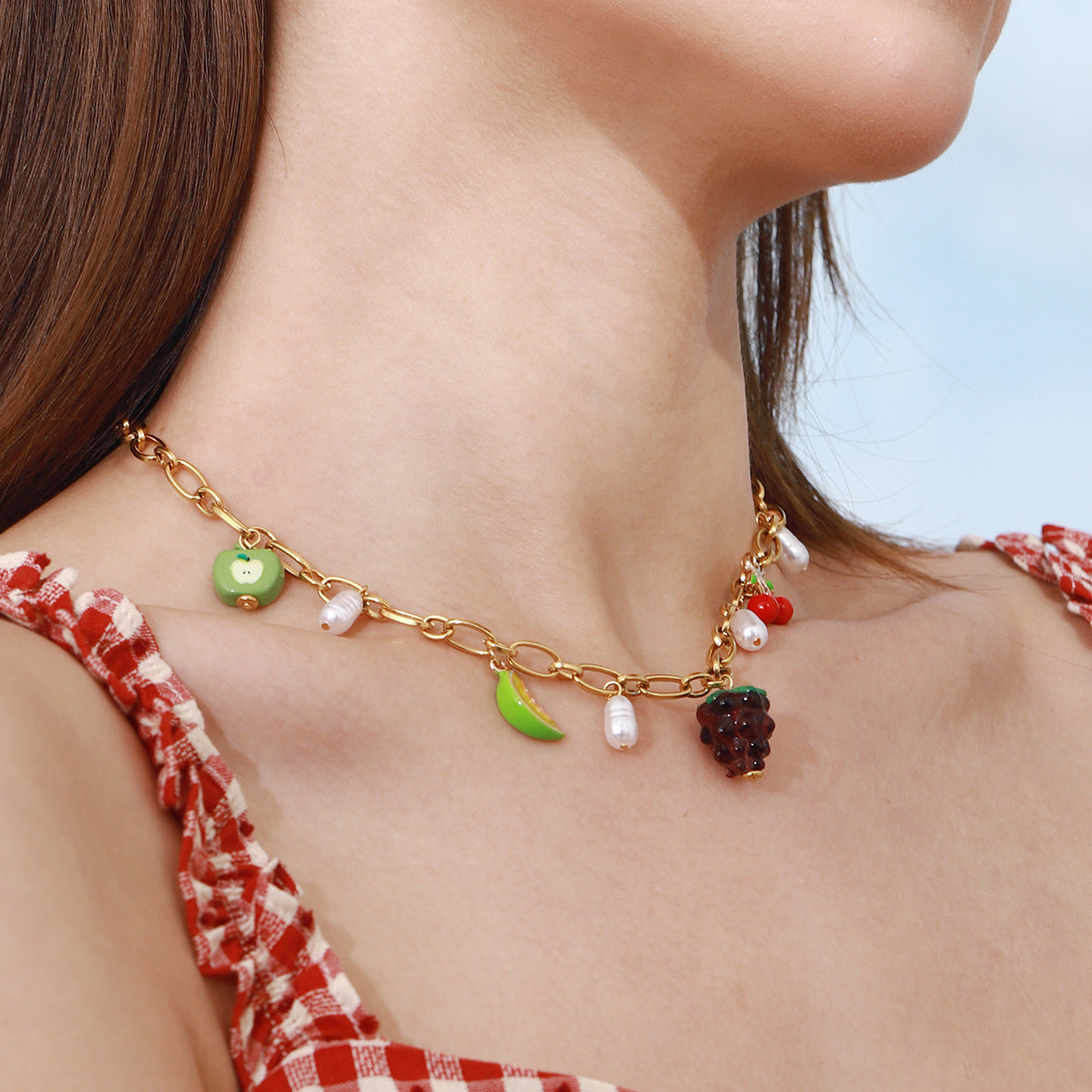Michelle Fruit Charm Gold Necklace